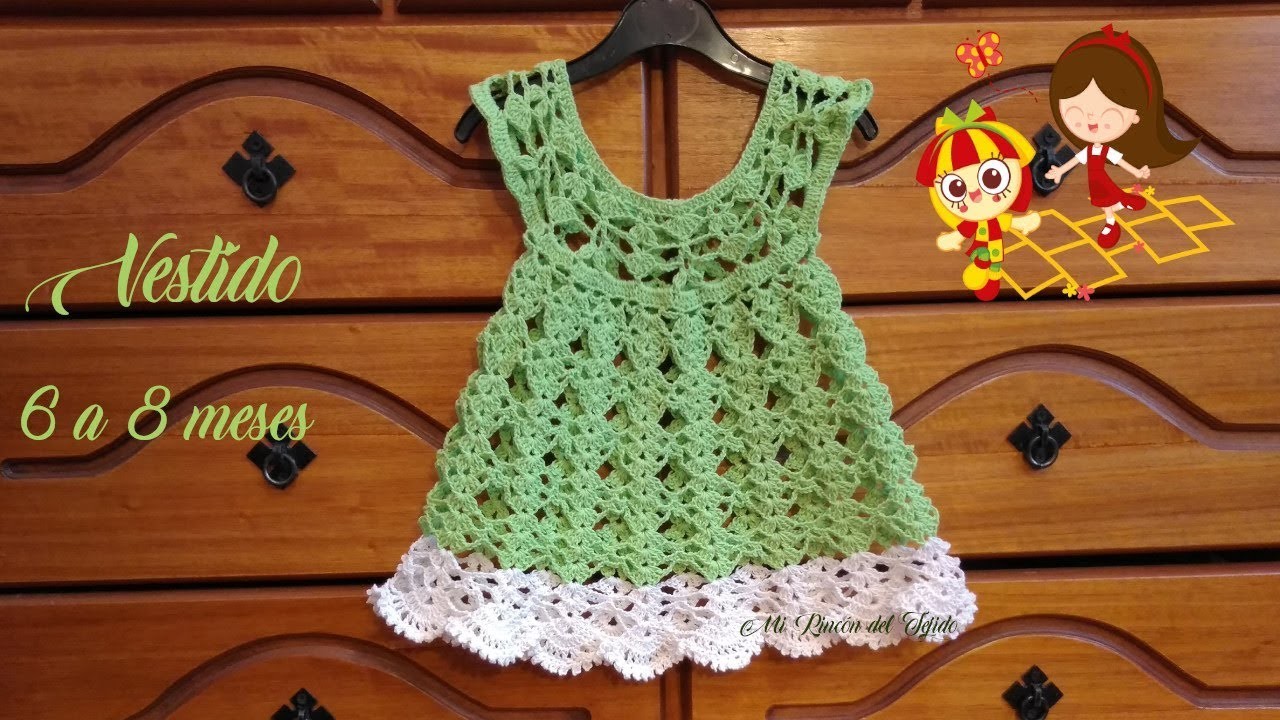 Vestido bebe a crochet tutorial paso a paso (6 - 8 meses). Parte 2 de 2. tığ işi bebek elbisesi