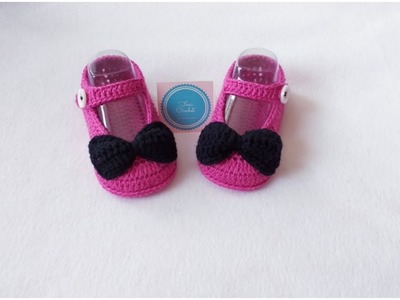 Zapatitos tejidos a Crochet. talla de 0 a 3 meses. juego del vestido Modelo "Minie Mouse"