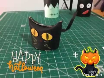 Como hacer gato con tubo de papel higiénico manualidades Halloween
