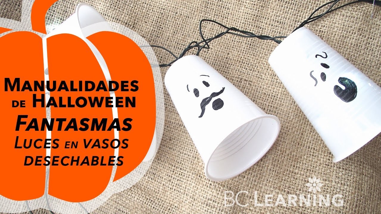 Manualidades para Halloween fáciles | Fantasmas con vasos desechables (Patrones GRATIS)