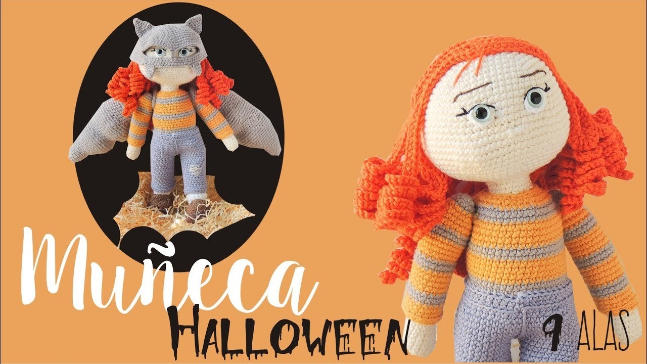 9º y última Clase: Cómo tejer esta muñeca de Halloween (amigurumi) al crochet - alas de murciélago