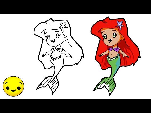 Como dibujar y colorear a La Sirenita de Disney * Kawaii fácil