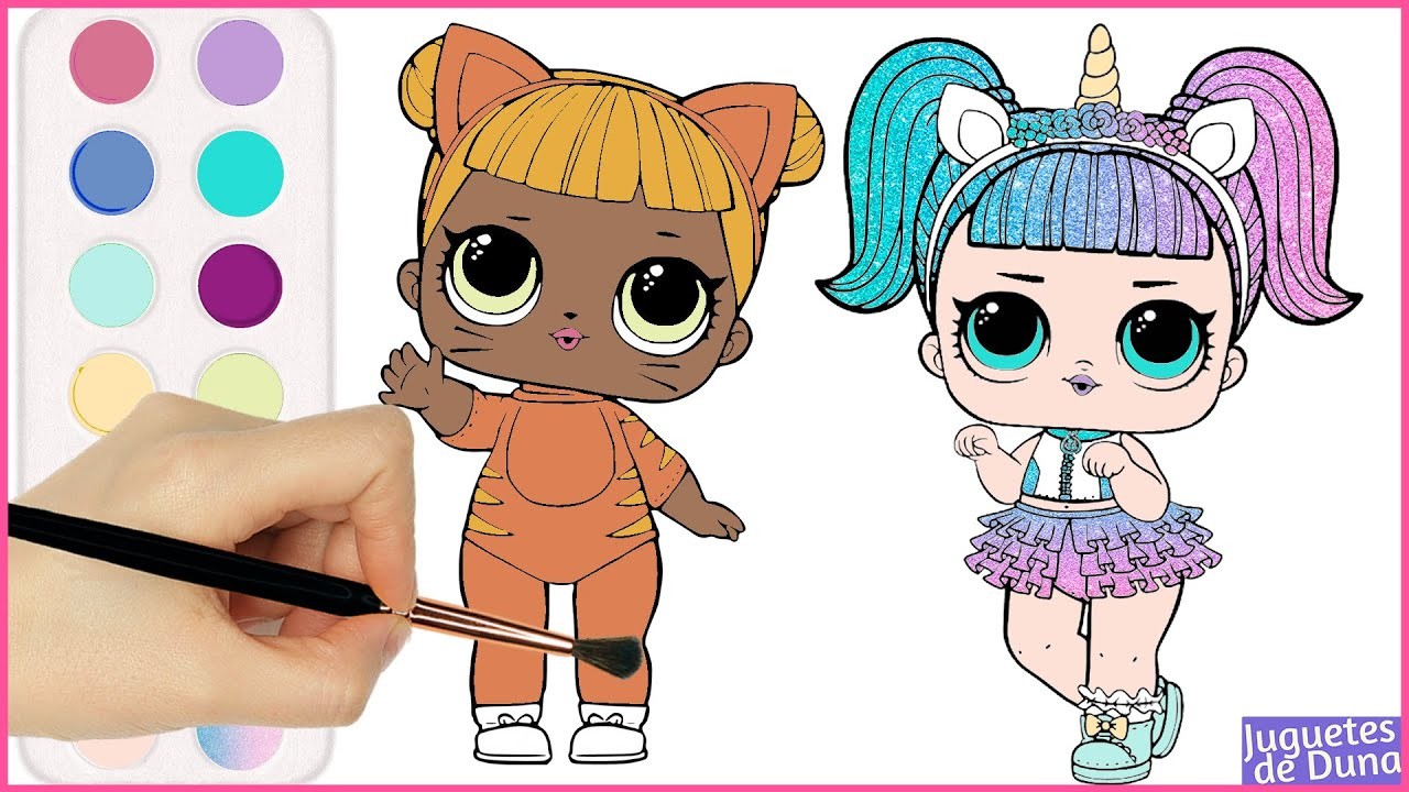 LOL Suprise - Coloreando a Unicorn y Baby Cat - Dibujos para Pintar y Aprender Colores para Niños