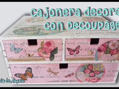Como decorar Cajonera de madera nueva o reciclada  con decoupage, papel de arroz y stencils