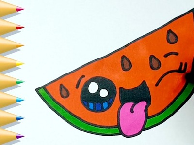 COMO DIBUJAR SANDIA KAWAII PASO A PASO Dibujos kawaii faciles ???? How to draw a Watermelon