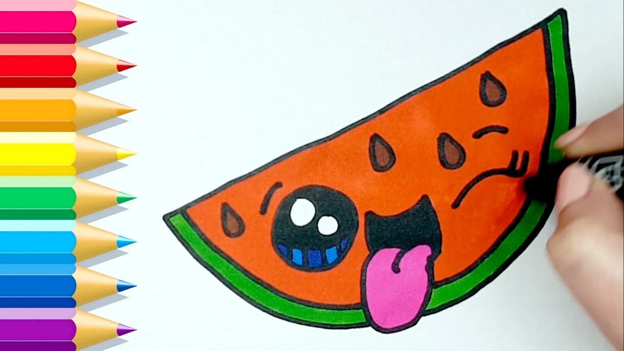 COMO DIBUJAR SANDIA KAWAII PASO A PASO Dibujos kawaii faciles ???? How to draw a Watermelon