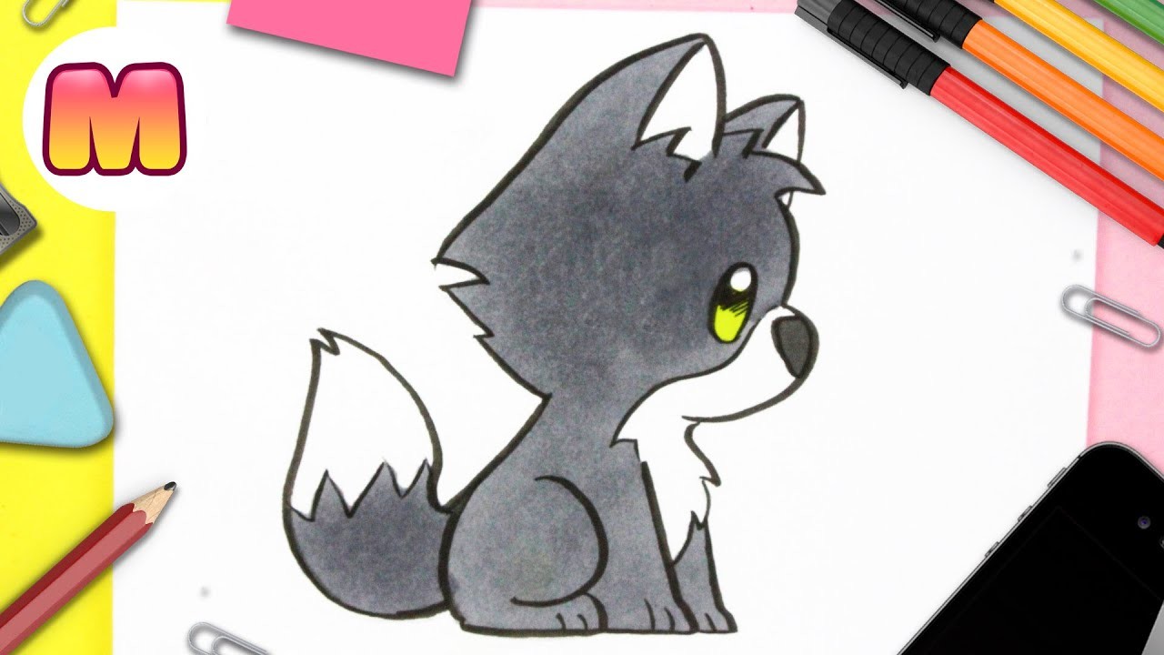 COMO DIBUJAR UN LOBO KAWAII - Dibujos kawaii faciles - aprender a dibujar animales kawaii