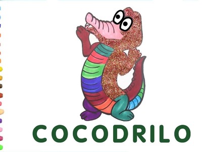 Dibujar y Colorea Cocodrilo | Dibujos Para Niños | Aprender Colores & Animales & Español y Inglés