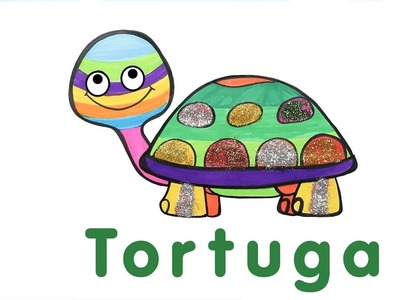 Dibujar y Colorea Tortuga | Dibujos Para Niños | Aprender Colores & Animales & Español y Inglés