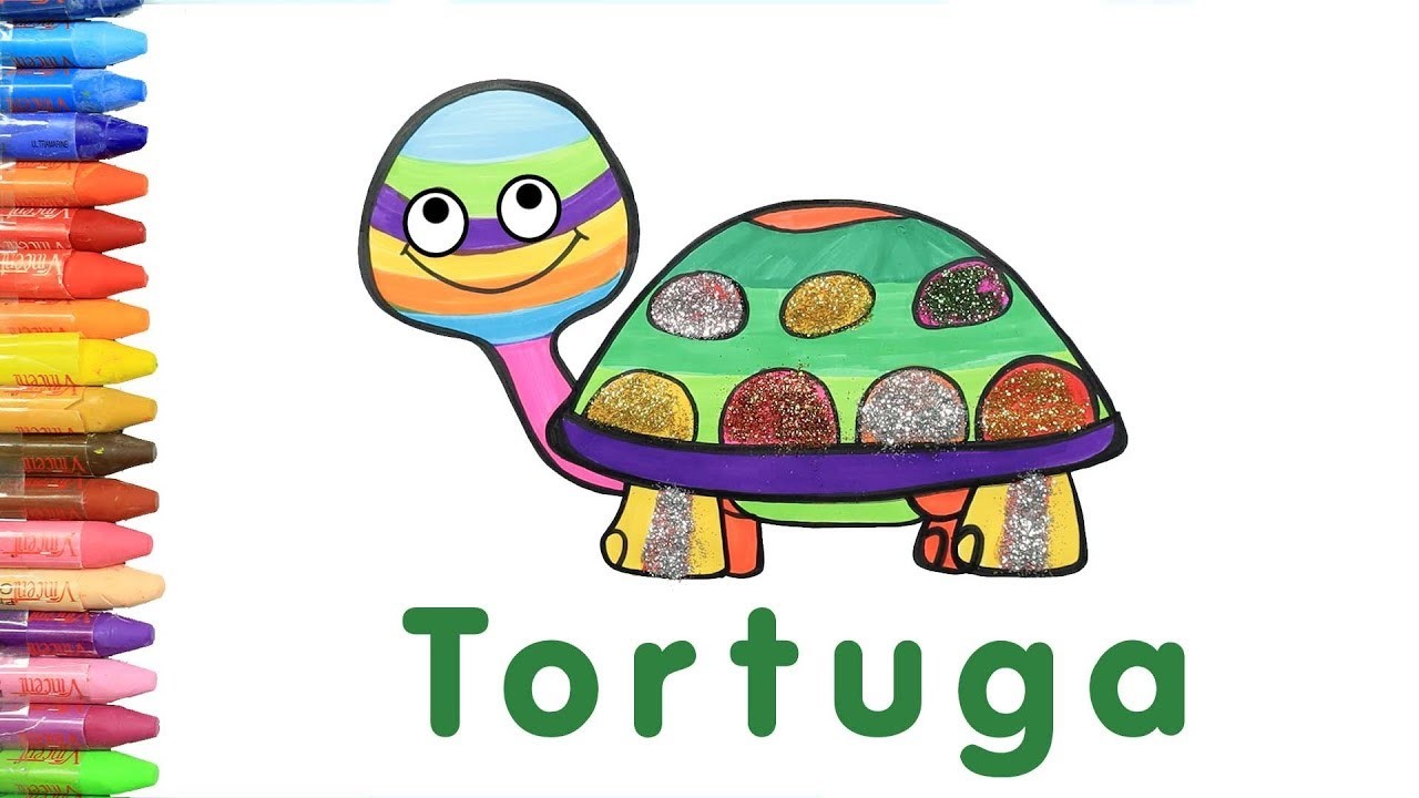 Dibujar y Colorea Tortuga | Dibujos Para Niños | Aprender Colores & Animales & Español y Inglés