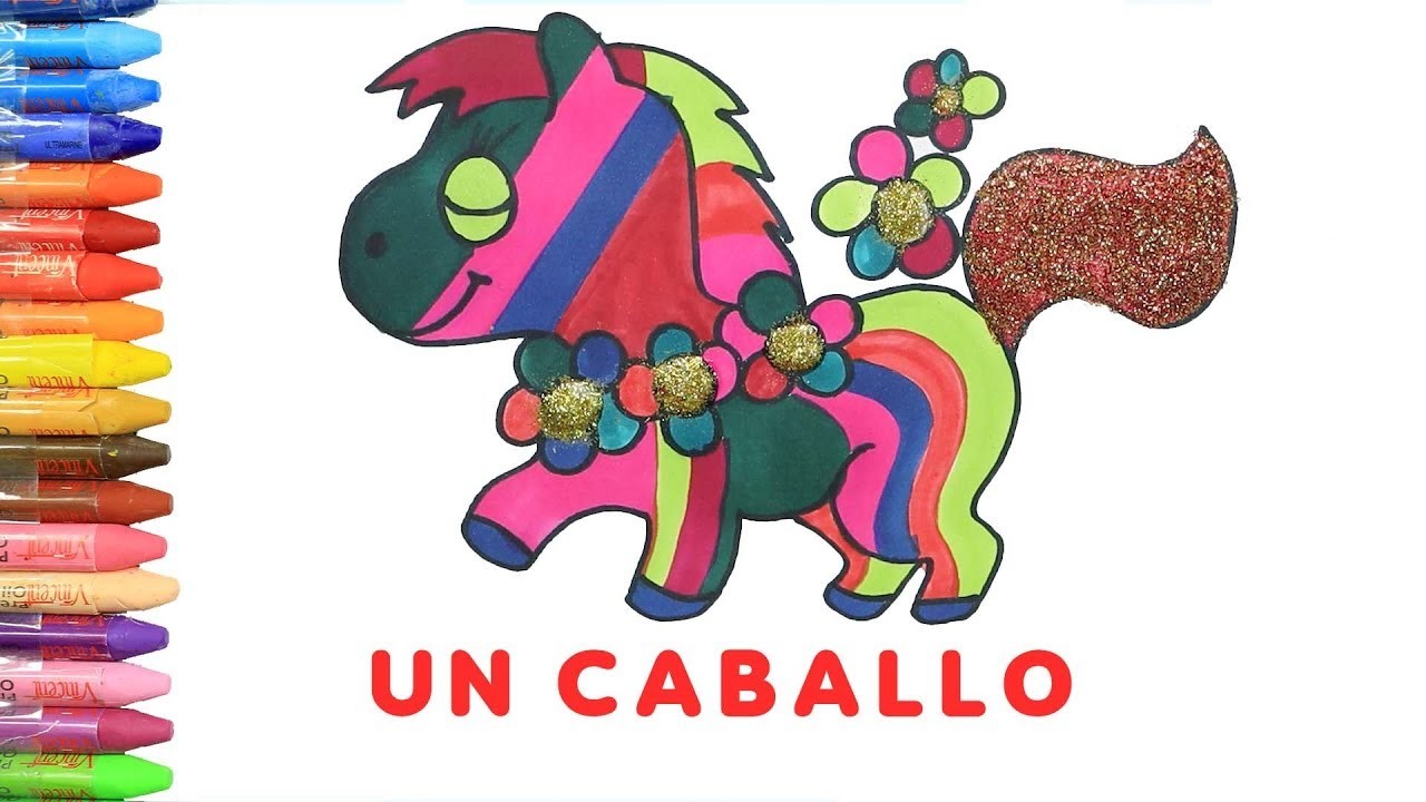 Dibujar y Colorea Un Caballo | Dibujos Para Niños | Aprender Colores & Animales & Español y Inglés