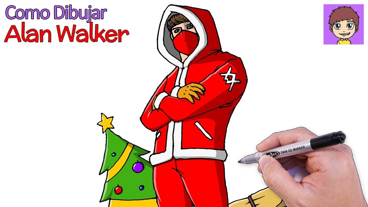 Dibujos de Alan Walker Papa Noel - Como Dibujar a Alan Walker Paso a Paso - Dibujos para Dibujar