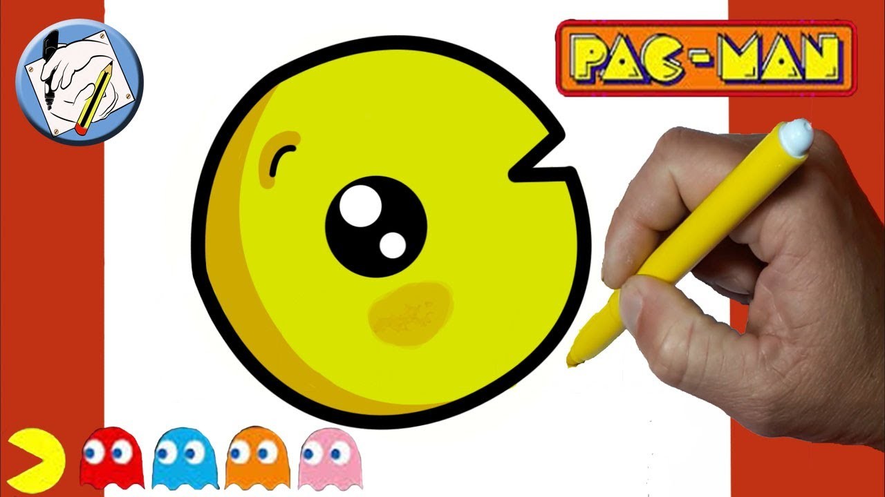Dibujos fáciles para niños y niñas Como dibujar y colorear un Pac-man kawaii paso a paso