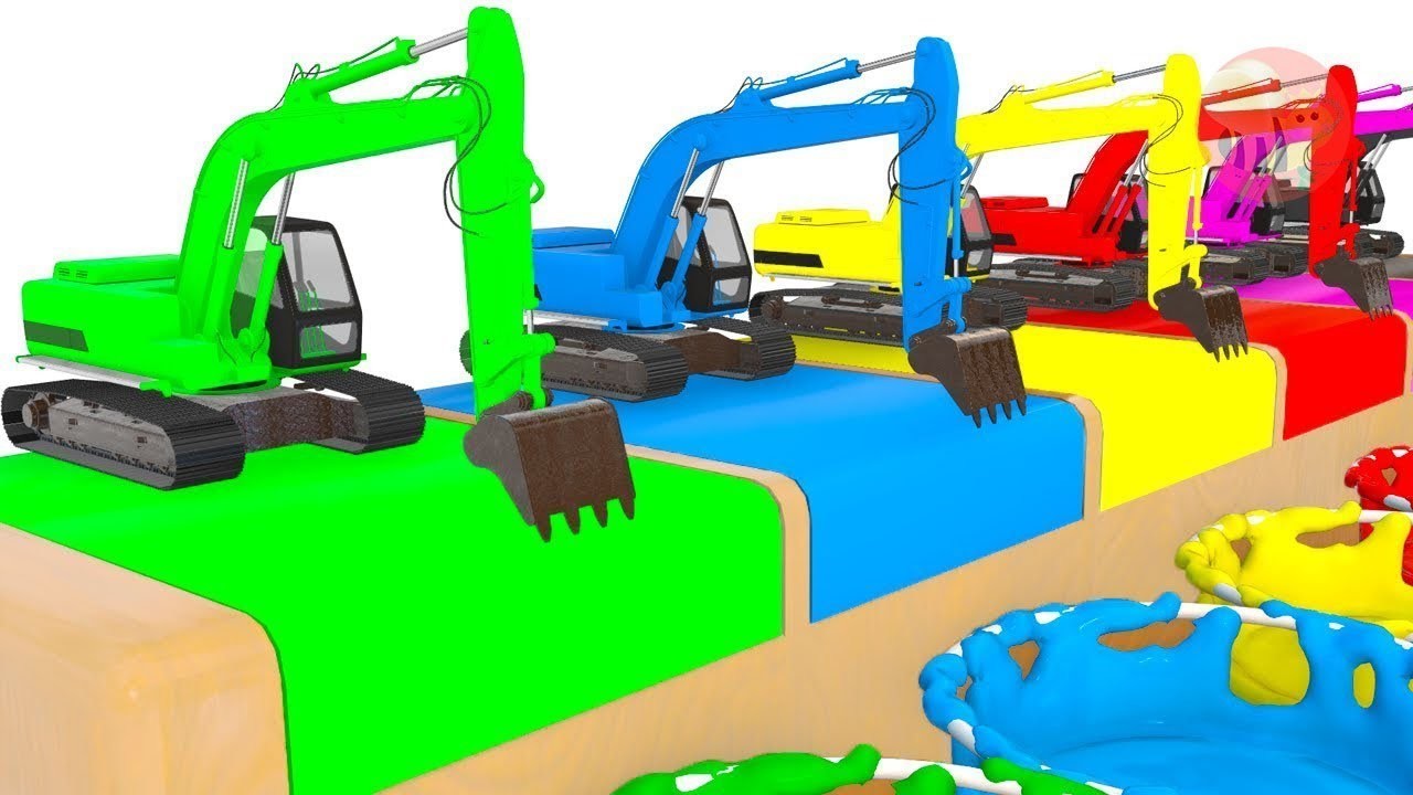 Divertidos tractores y colores con carros para niños y excavadora dibujos animados de vehículos