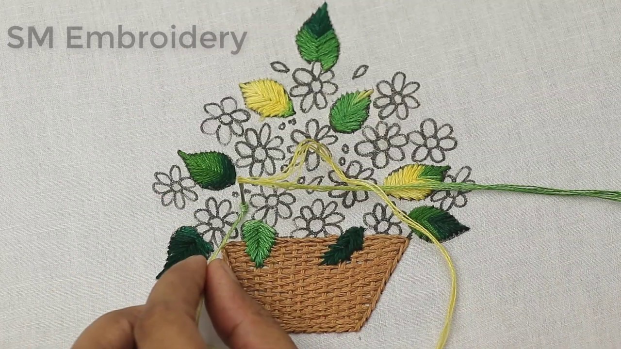 Hand embroidery flower basket designs | diseños de bordado de canasta de flores