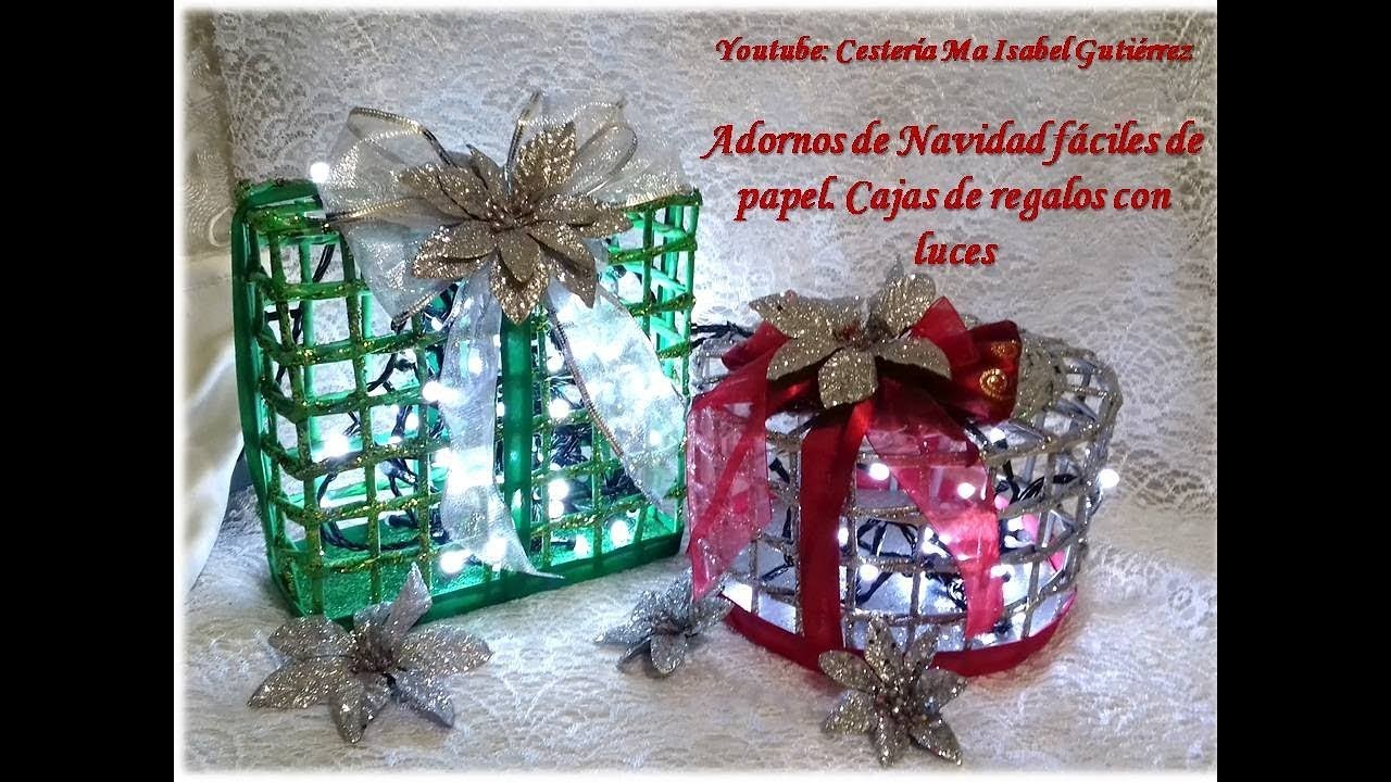 Adornos de Navidad fáciles con pape. Haz estas lindas cajas de regalo con luces!