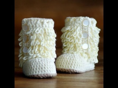 Botitas tejidas a crochet - punto bucle -baby booties - baby
