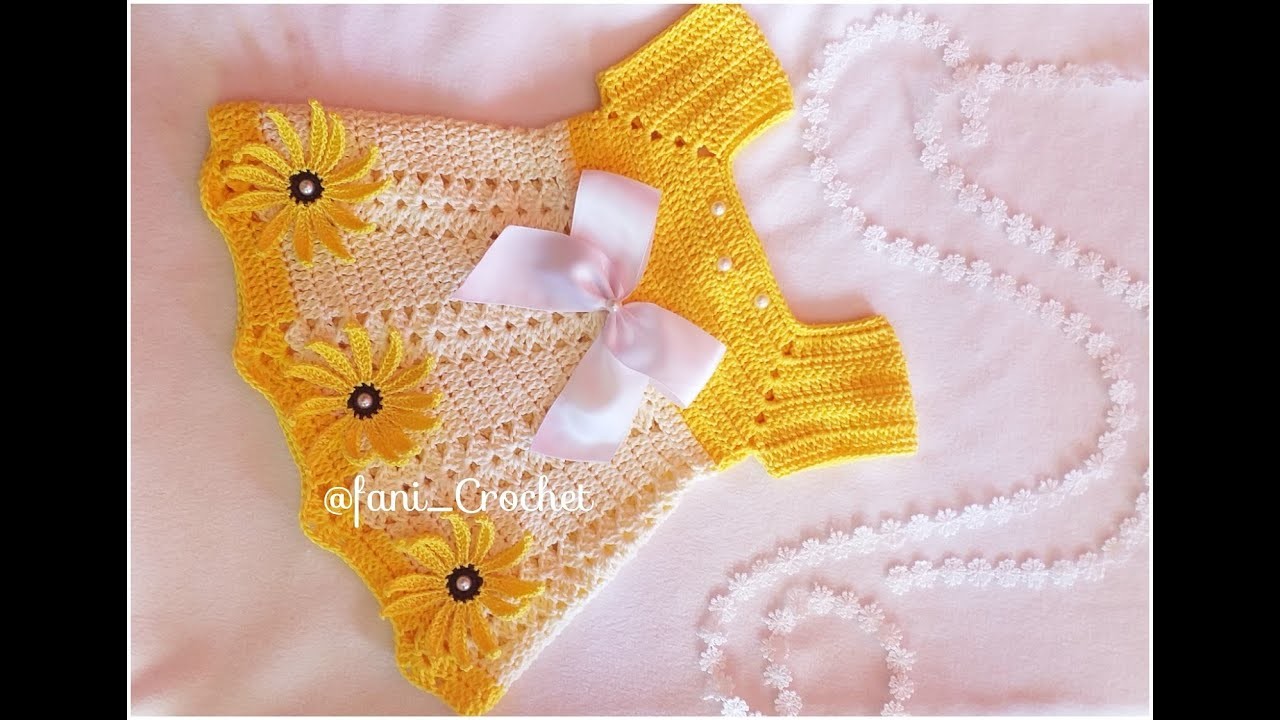 Vestido a Crochet o Ganchillo para bebe *Modelo Ángela*. varias tallas.0 a 3 meses.