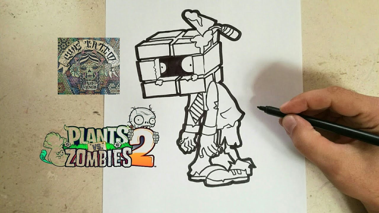 COMO DIBUJAR AL ZOMBIE CABEZA DE LADRILLO - PLANTS VS ZOMBIES 2. how to draw zombie - pvz2