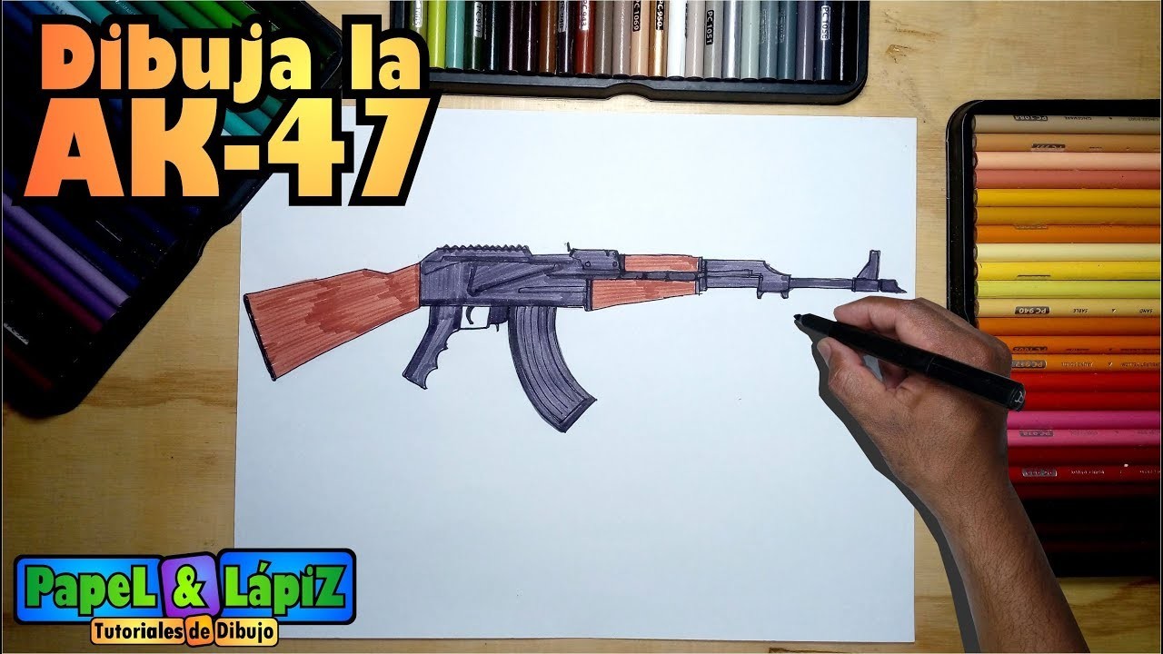 Cómo dibujar el arma rusa AK-47 paso a paso