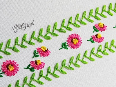 DIY Borde con Puntada Margarita Alargada  | Long tailed daisy stitch Border Embroidery