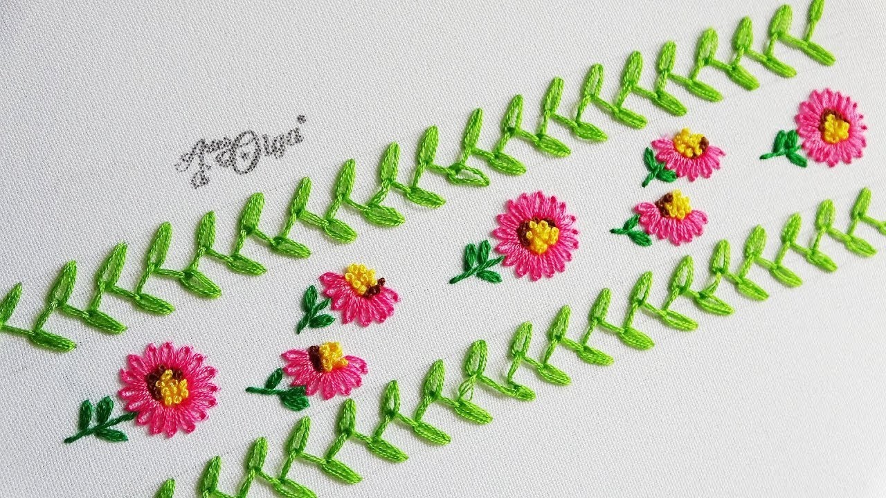DIY Borde con Puntada Margarita Alargada  | Long tailed daisy stitch Border Embroidery