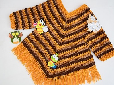 Poncho con mangas  a crochet para niña muy fácil Majovel #crochet #ganchillo