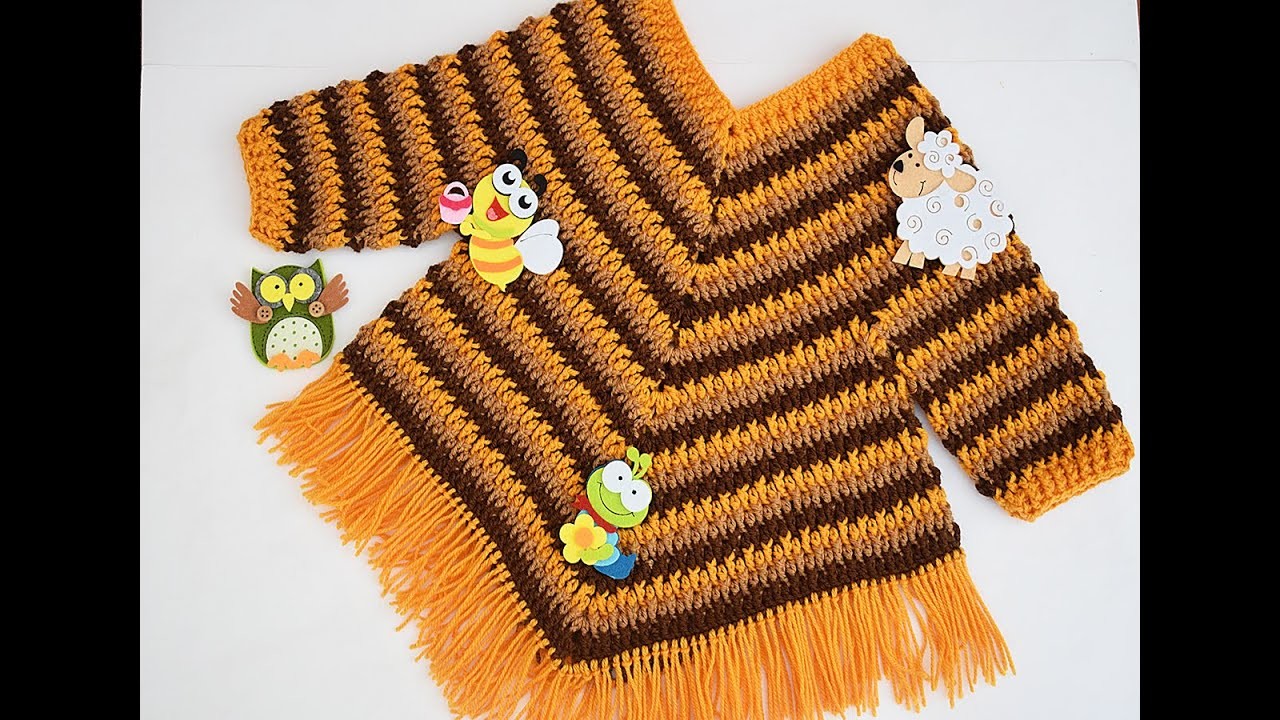 Poncho con mangas  a crochet para niña muy fácil Majovel #crochet #ganchillo