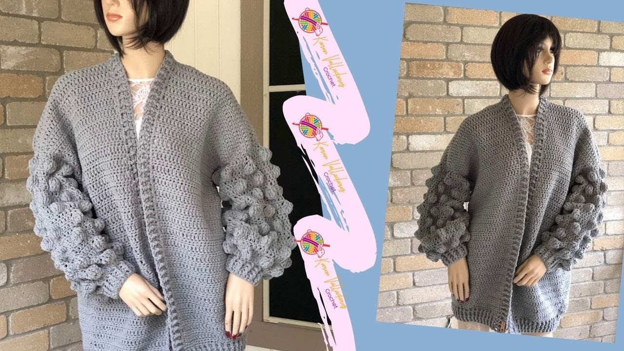 Abrigo Cardigan Mangas Burbujas Tejido a Crochet Talla Unica