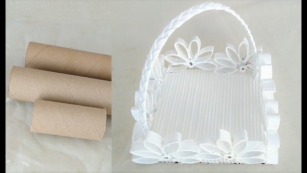 Canasta con tubos de cartón y papel periódico. DIY  Easy  Basket with cardboard tubes and newspaper.