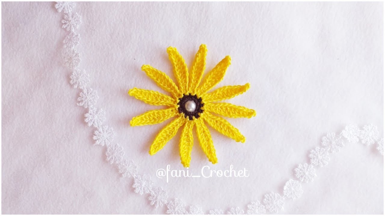Flor a Crochet. girasol a Crochet o Ganchillo. aplicación