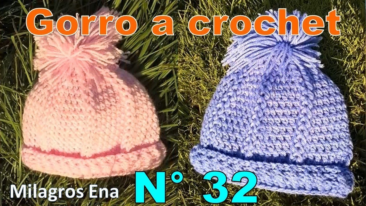 Gorros N° 32 tejidos a CROCHET en puntos altos y relieves con pompón, trenza y flor FÁCIL DE TEJER