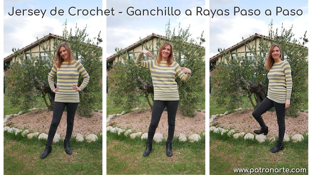 Jersey de Crochet - Ganchillo a Rayas Paso a Paso | Sweater de Crochet de 1 Pieza