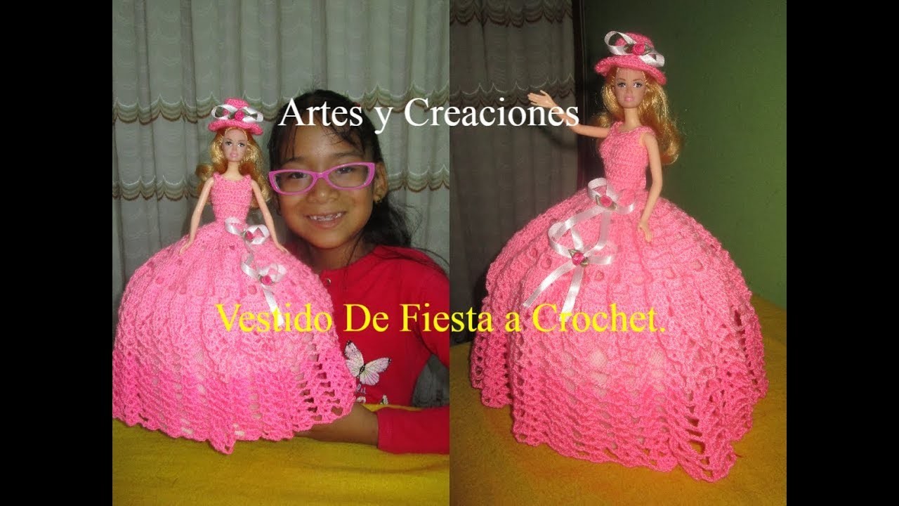 VESTIDO DE FIESTA PARA MUÑEQUITA A CROCHET.