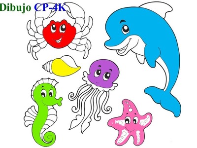 Aprende colores con animales marinos |Cómo dibujar animales marinos Delfín,cangrejo,pulpo para niños