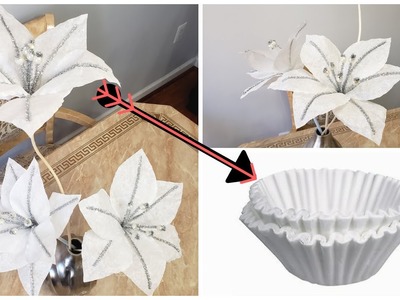 Como crear flores de pascua en papel | adorno de navidad hecho con filtro de cafe