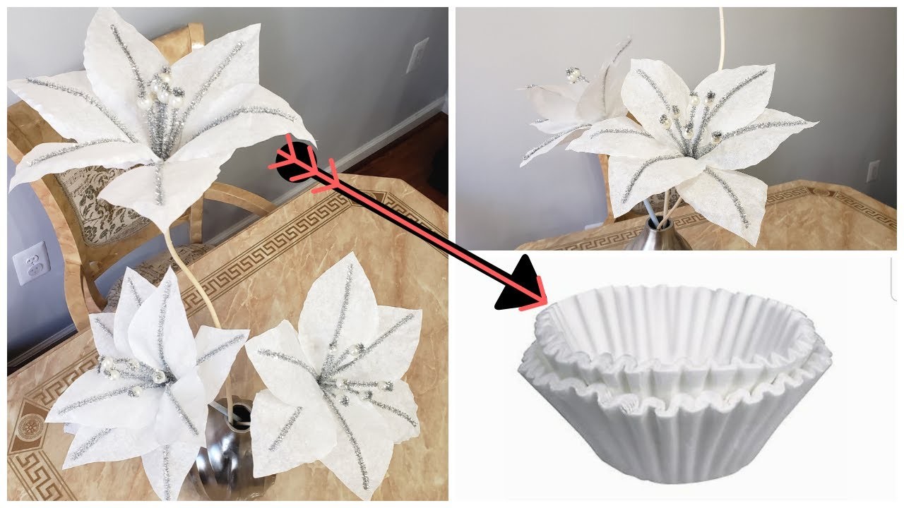 Como crear flores de pascua en papel | adorno de navidad hecho con filtro de cafe