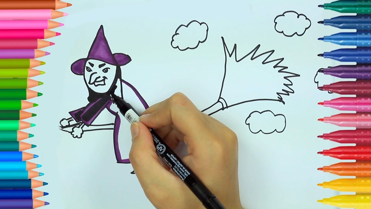 Cómo Dibujar y Colorear Bruja y Cangrejo | Dibujos Para Niños