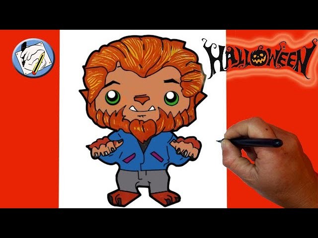 Dibujos Halloween para niños y niñas * Como dibujar y colorear a Hombre Lobo Kawaii para Halloween