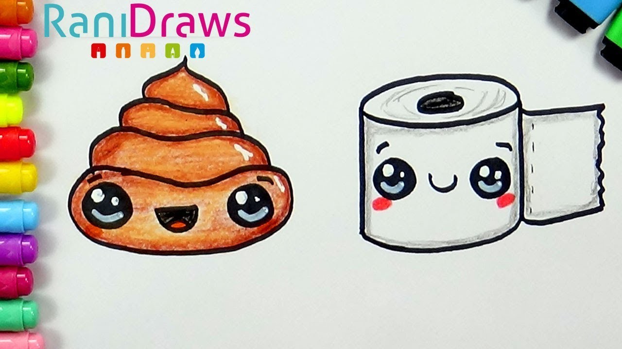 Cómo dibujar PAPEL Y CAQUITA KAWAII - Dibujos fáciles