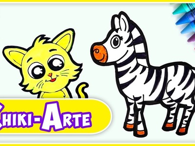 Cómo dibujar un Gato y Cebra - Dibujos para Niños | Chiki-Arte Aprende a Dibujar