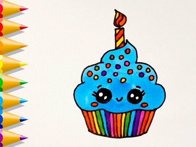 Cómo dibujar un Pastel de Cumpleaños Kawaii Dibujo fácil de Pastel de Cumpleaños ????