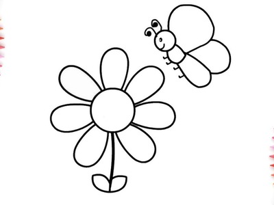 Cómo dibujar una mariposa y una flor Dibujos para niños.