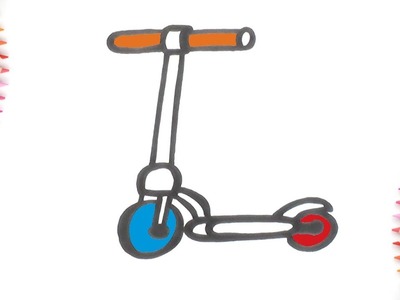 Cómo dibujar y colorear un scooter. Dibujos para niños