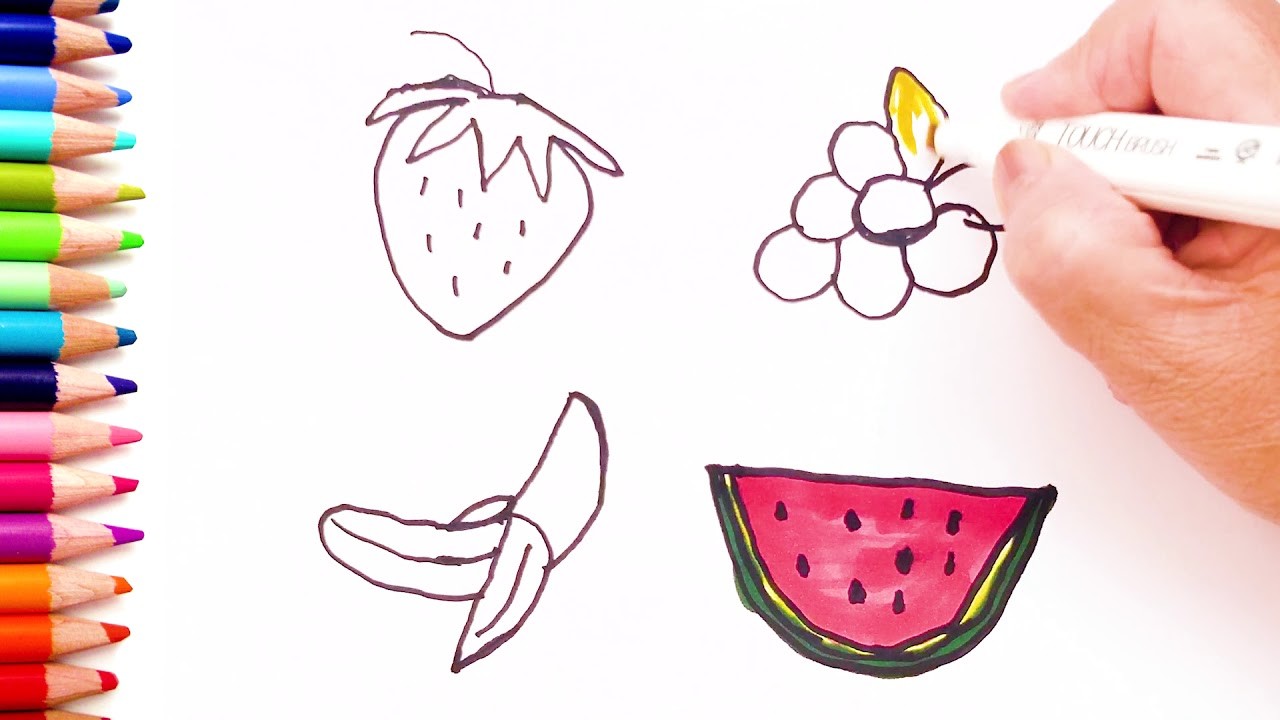 Como Dibujar y Pintar Frutas Kawaii - Videos Para Niños | Acro Iris