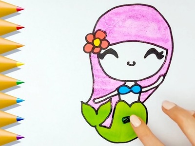 Cómo dibujar y pintar una SIRENA KAWAII fácil brillantina Learn to Draw a Cute Mermaid Girl Glitter