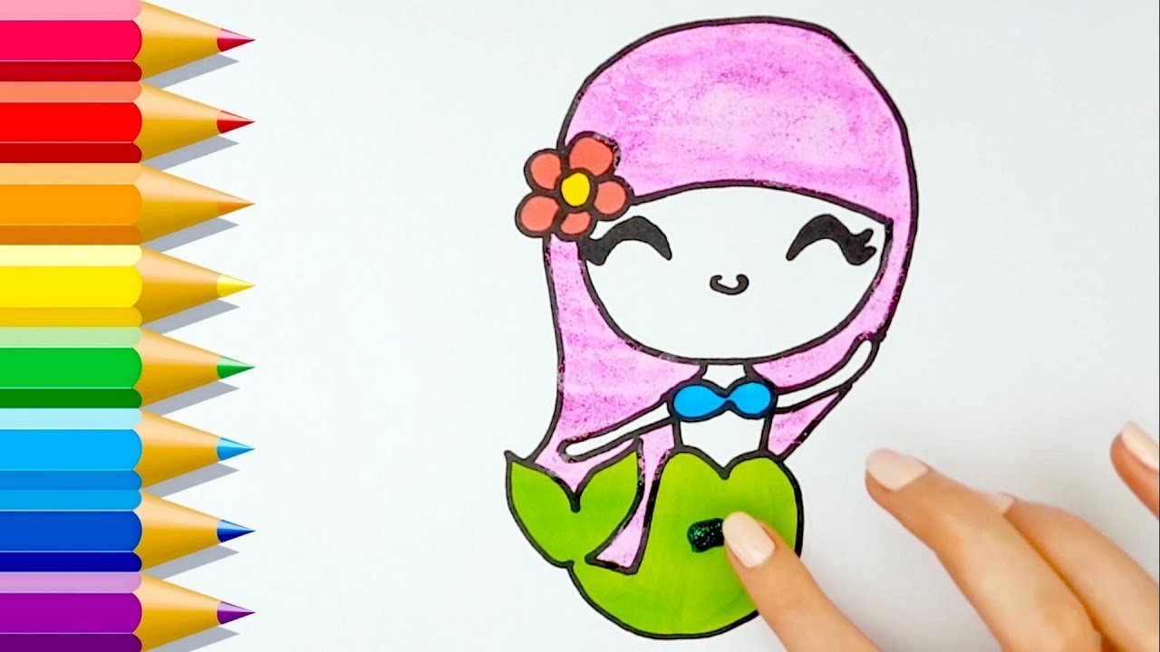 Cómo dibujar y pintar una SIRENA KAWAII fácil brillantina Learn to Draw a Cute Mermaid Girl Glitter