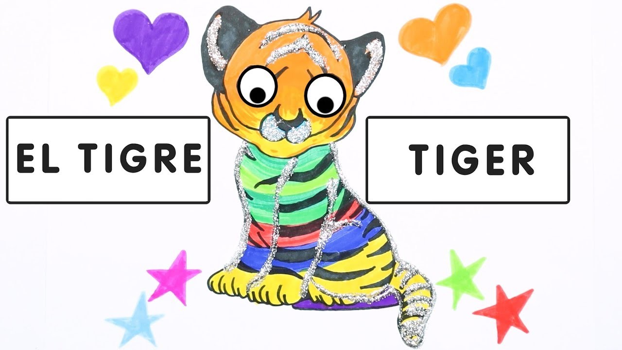 Dibujar y Colorea El Tigre | Dibujos Para Niños | Aprender Colores & Animales & Español y Inglés