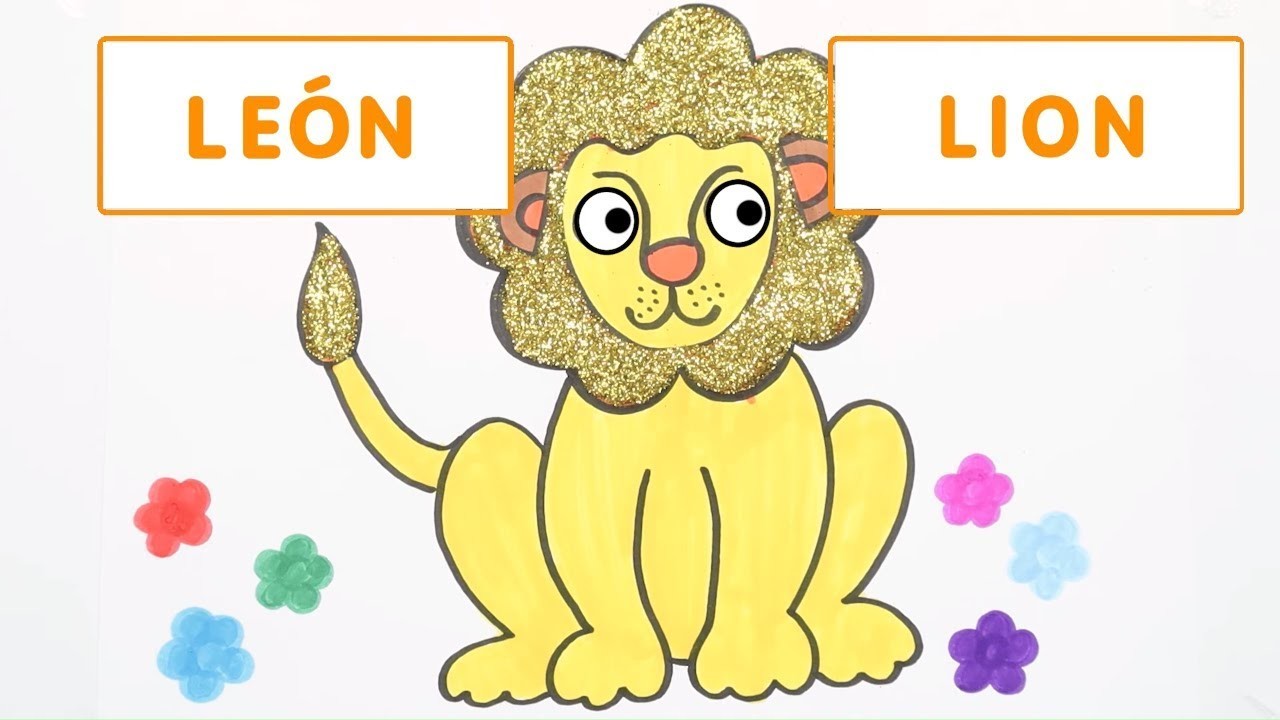 Dibujar y Colorea León | Dibujos Para Niños | Aprender Colores & Animales & Español y Inglés