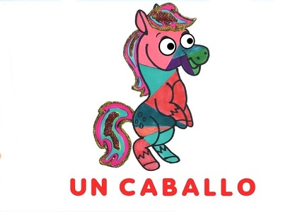 Dibujar y Colorea un Caballo | Dibujos Para Niños | Aprender Colores & Animales & Español y Inglés